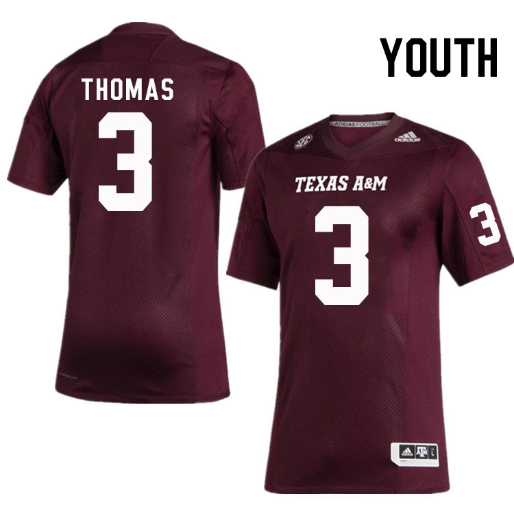 Youth #3 Noah Thomas Texas A&M Aggies College Football Jerseys Stitched Sale-Maroon